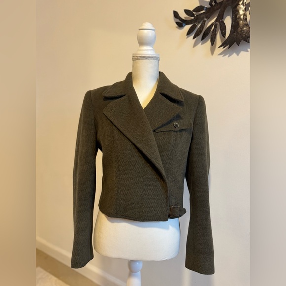 Vintage Carlisle Woven wool/angora cropped blazer w/waist buckle -hunter green 6 - Picture 3 of 11